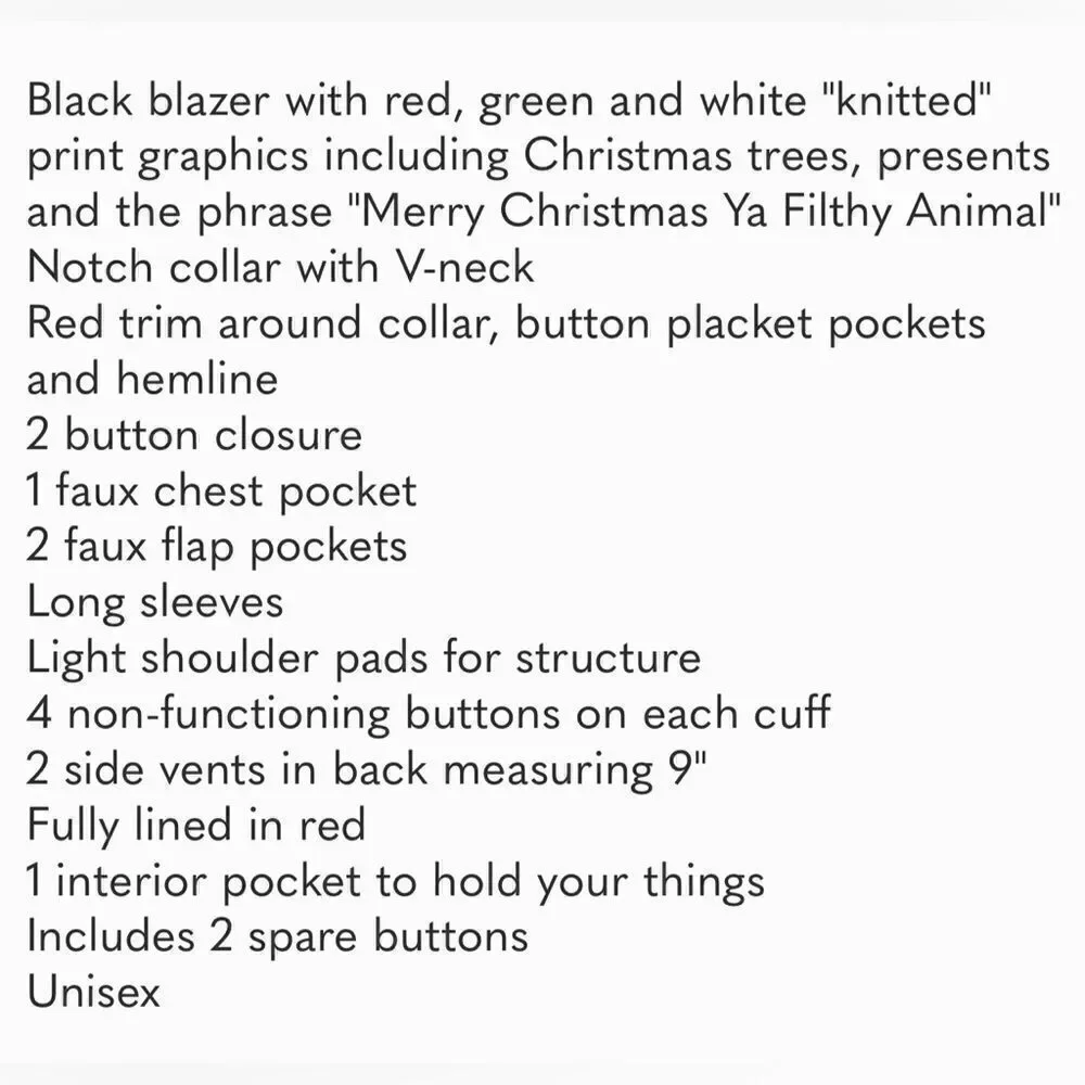 Holiday Blazer Merry Christmas Ya Filthy Animal “Home Alone” Men’s M 38-40
